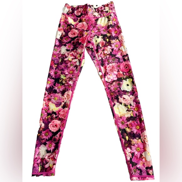 Terez New York XS Floral Print Leggings Pink Stretch Yoga Pants Activewear - Picture 6 of 12